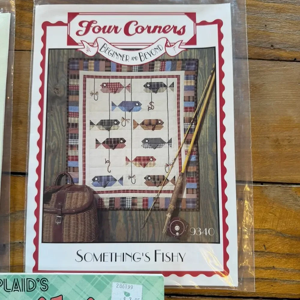 Quilting Pattern Lot Log Cabin Rug Four Corners Fishy Plaid Beginner Quilt 3pc